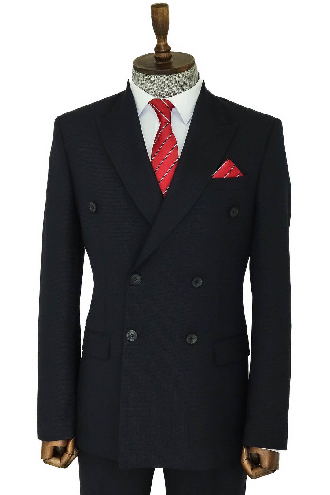 Wide Peak Lapel Patterned Double Breasted Black Men Suit  - Wessi
