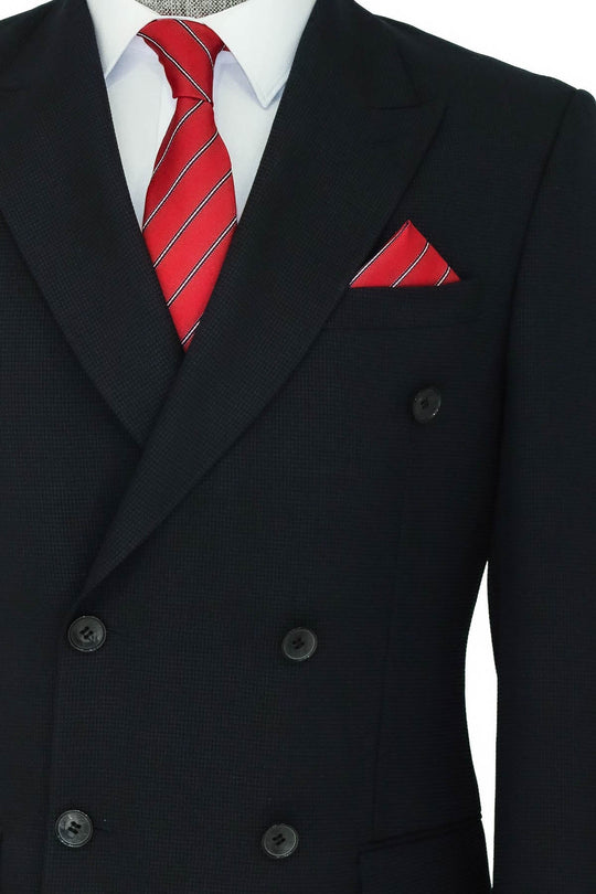 Abito da uomo nero doppiopetto con motivo ampio risvolto a lancia - Wessi