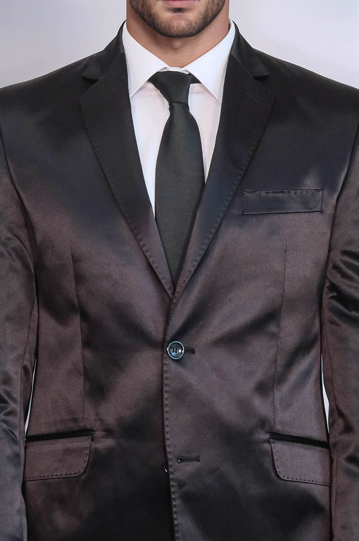 Costume de marié deux pièces à deux boutons en satin noir pour hommes
