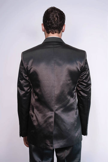 Two Piece Two Buttons Modeled Lapel Satin Black Men Groom Suit