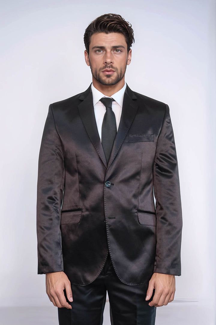 Costume de marié deux pièces à deux boutons en satin noir pour hommes