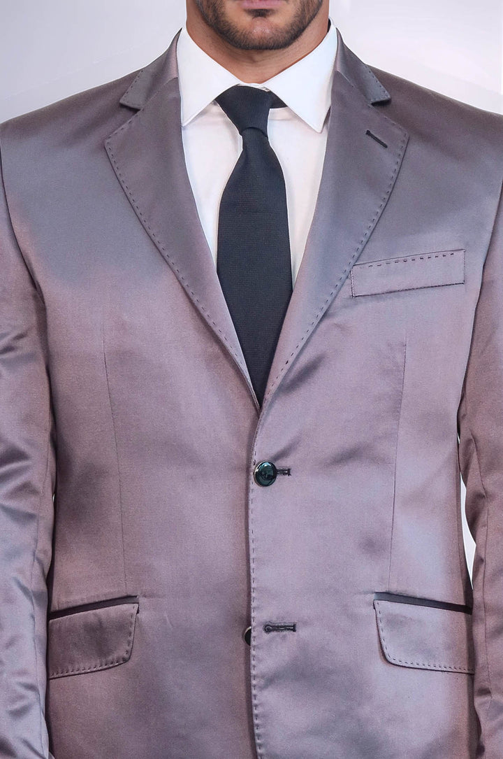 Costume de marié gris en satin pour hommes, deux pièces, deux boutons, revers modelé