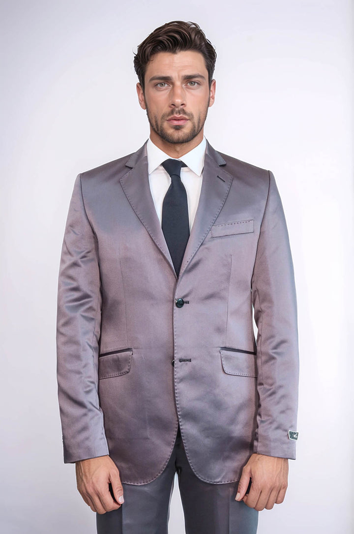Costume de marié gris en satin pour hommes, deux pièces, deux boutons, revers modelé