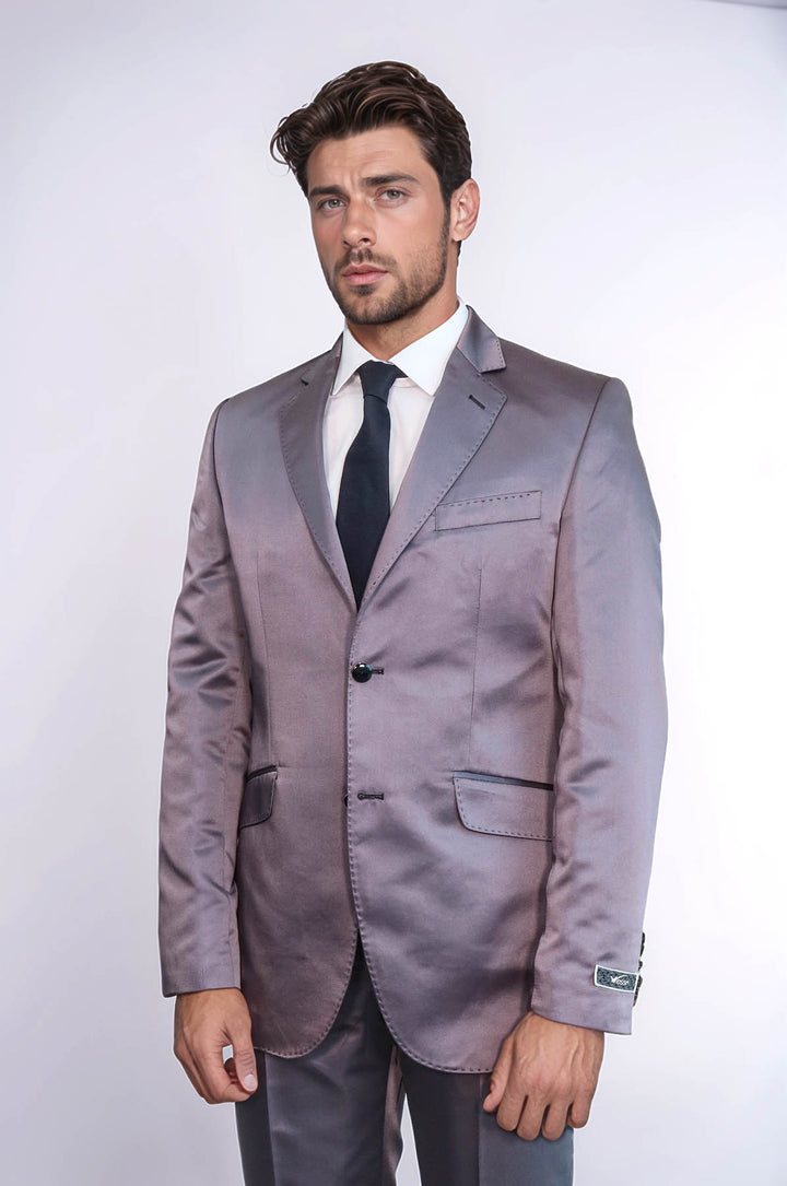 Costume de marié gris en satin pour hommes, deux pièces, deux boutons, revers modelé
