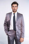Traje de novio gris satinado con solapa modelada de dos piezas y dos botones