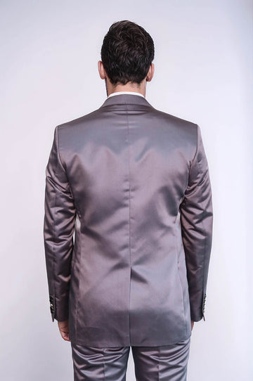 Two Piece Two Buttons Modeled Lapel Satin Grey Men Groom Suit