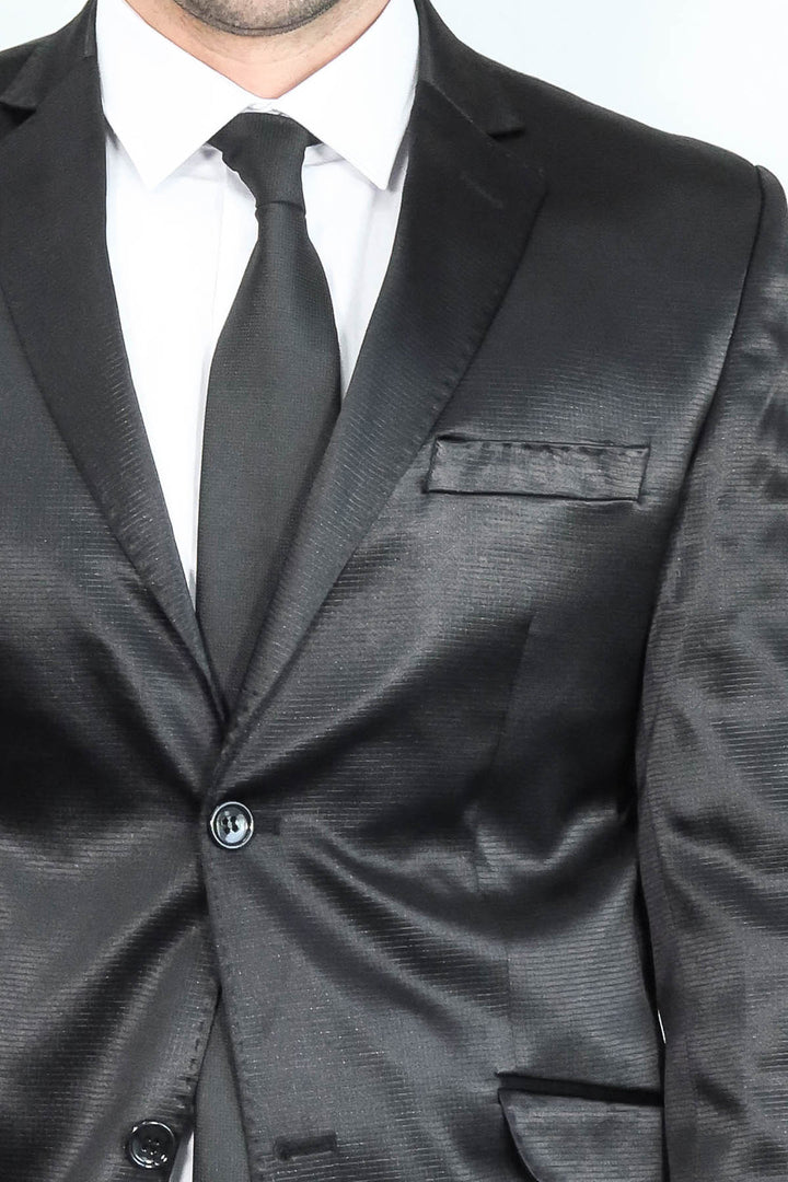 Costume deux pièces deux boutons à motifs en satin noir pour hommes