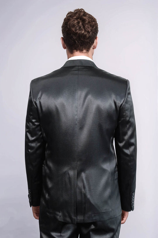 Costume deux pièces deux boutons à motifs en satin noir pour hommes