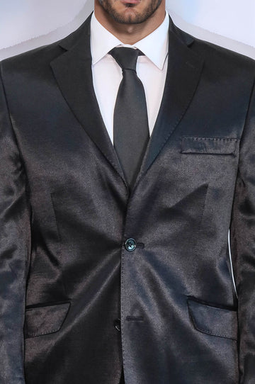 Abito da uomo nero in raso a due pezzi slim fit a due bottoni