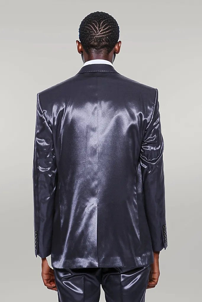 Costume Deux Pièces Slim Fit En Satin Bleu Marine Pour Homme