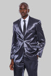 Costume Deux Pièces Slim Fit En Satin Bleu Marine Pour Homme
