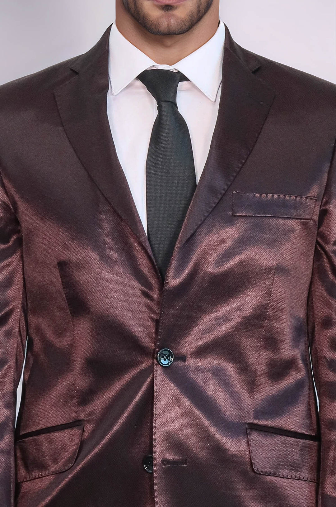 Costume Deux Pièces Slim Fit En Satin Marron Pour Homme
