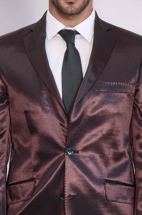 Abito da uomo marrone satinato a due pezzi slim fit a due bottoni