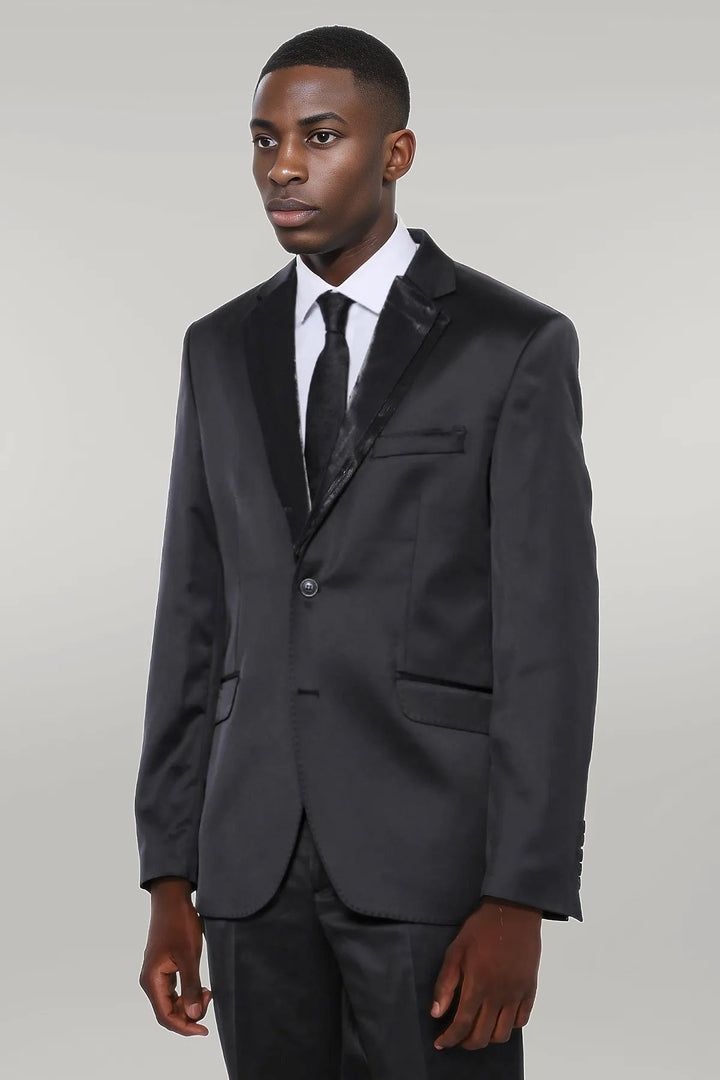 Costume Homme Deux Pièces Noir Brillant à Deux Boutons - Wessi
