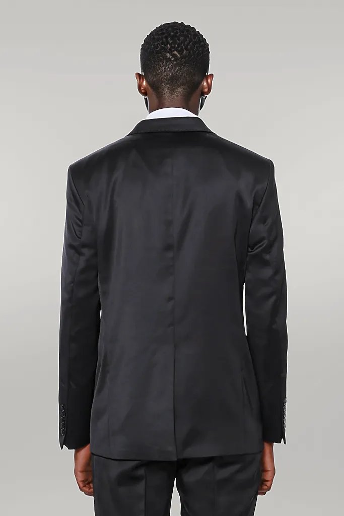 Two Buttons Two Piece Shiny Black Men Suit - Wessi