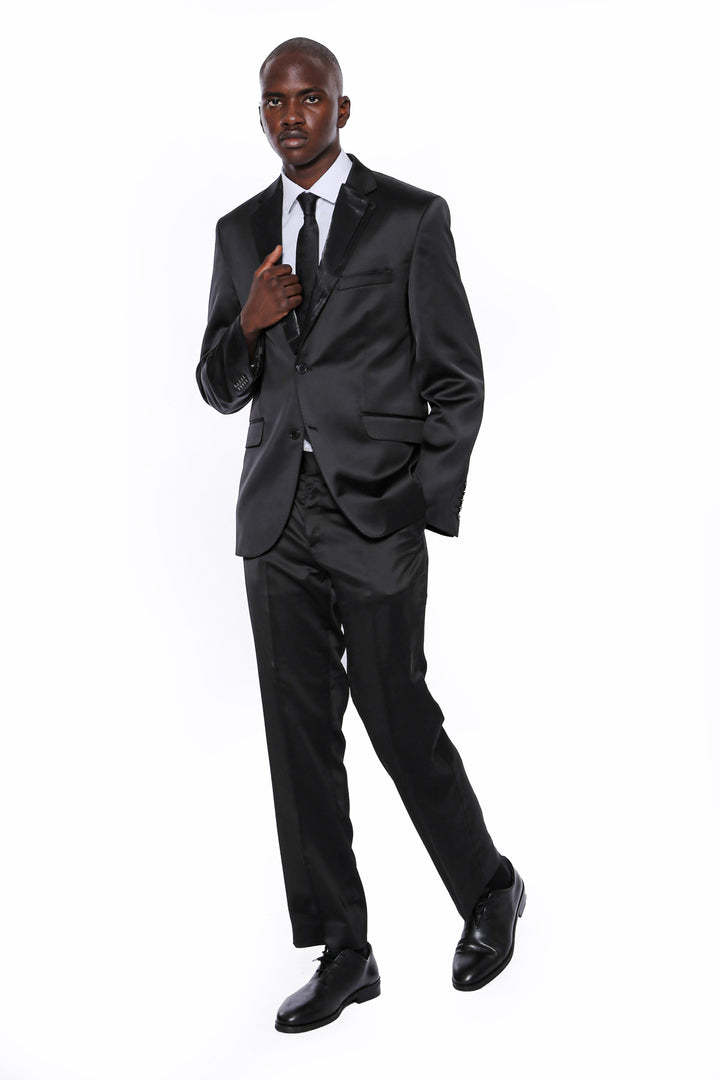 Two Buttons Two Piece Shiny Black Men Suit - Wessi
