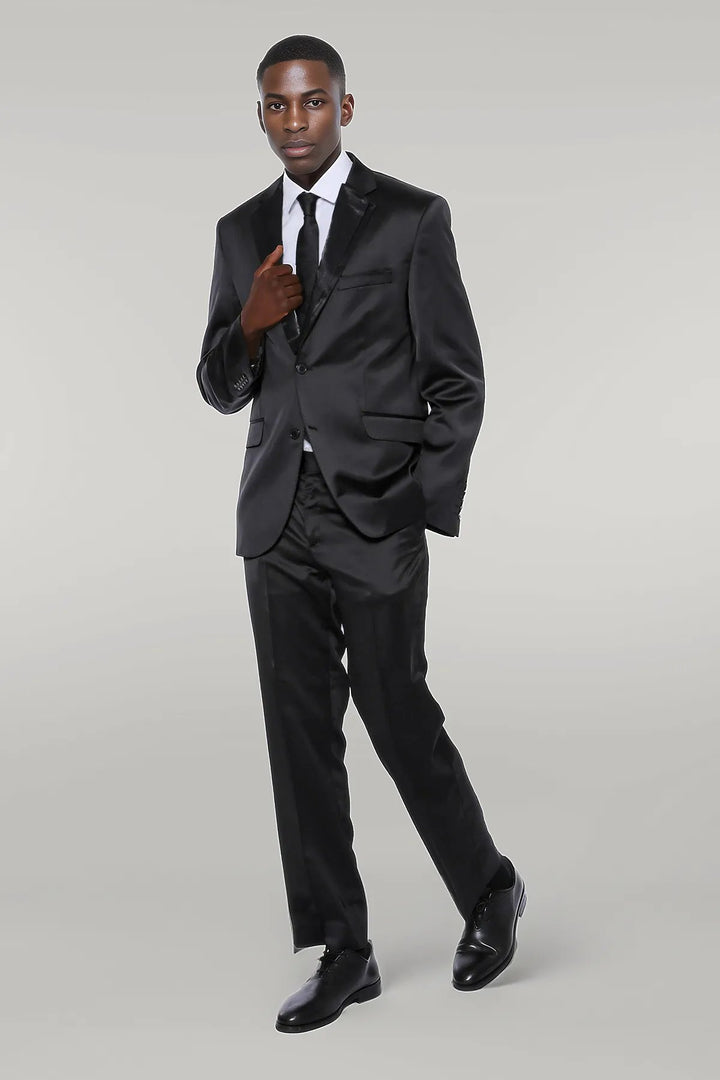 Costume Homme Deux Pièces Noir Brillant à Deux Boutons - Wessi