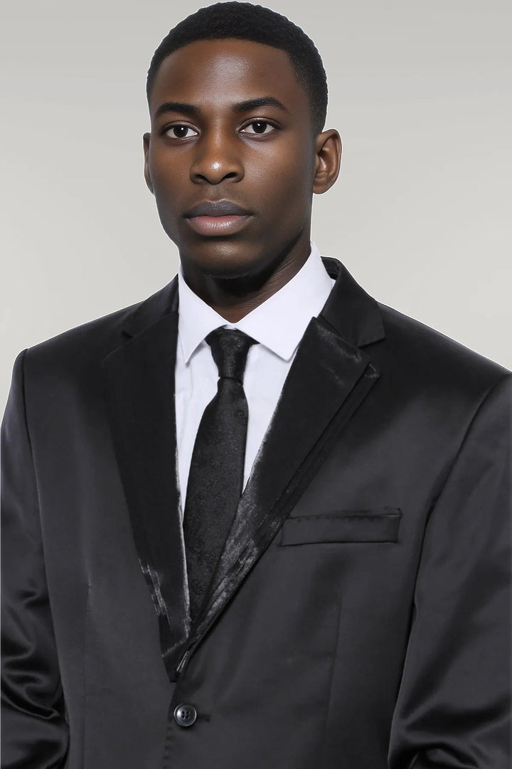 Two Buttons Two Piece Shiny Black Men Suit - Wessi