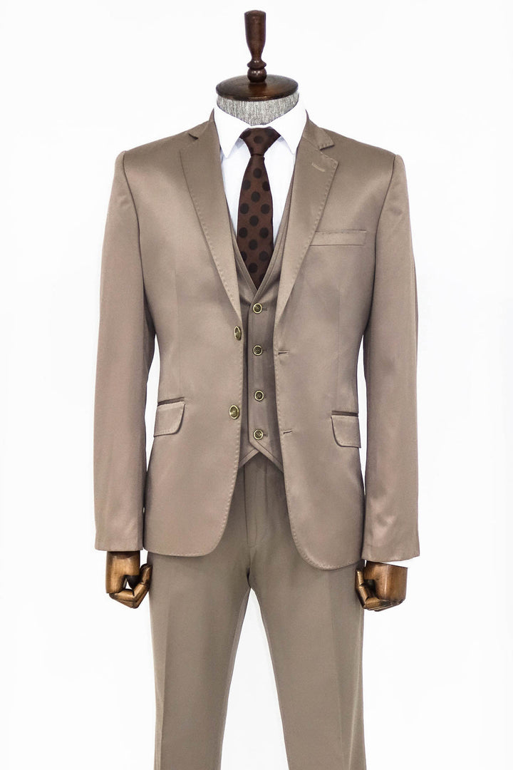 Traje de hombre liso color marrón claro - Wessi