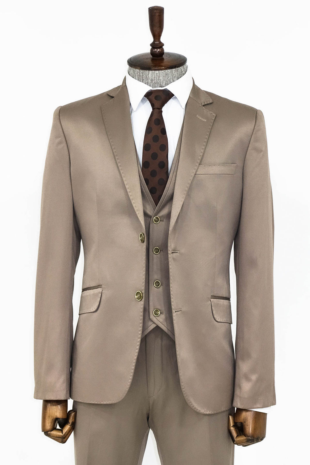 Plain Vested Light Brown Men Suit - Wessi