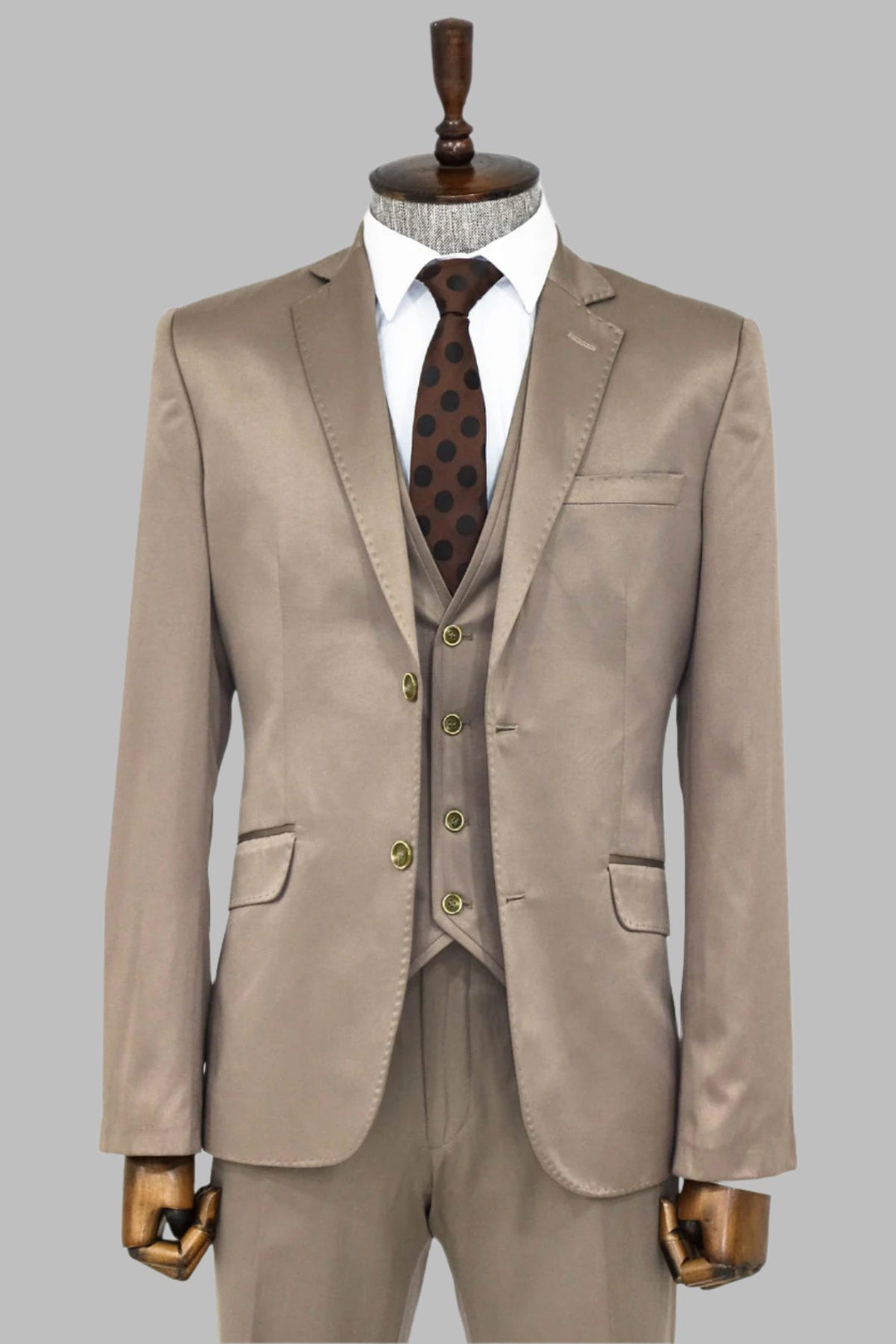 Traje de hombre liso color marrón claro - Wessi