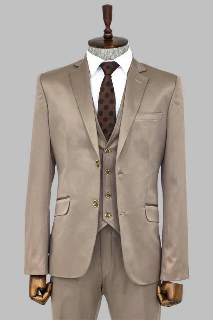 Plain Vested Light Brown Men Suit - Wessi