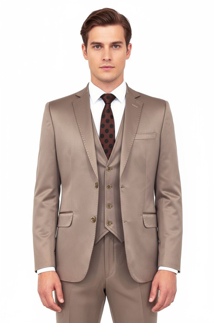 Plain Vested Light Brown Men Suit - Wessi