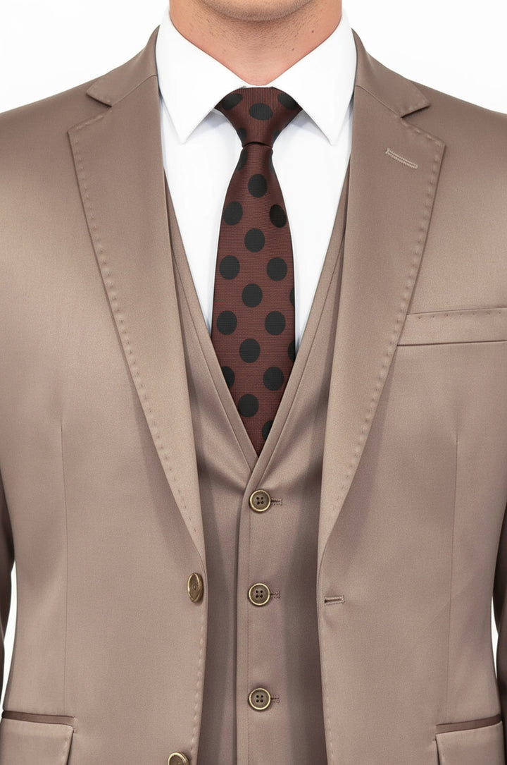 Plain Vested Light Brown Men Suit - Wessi