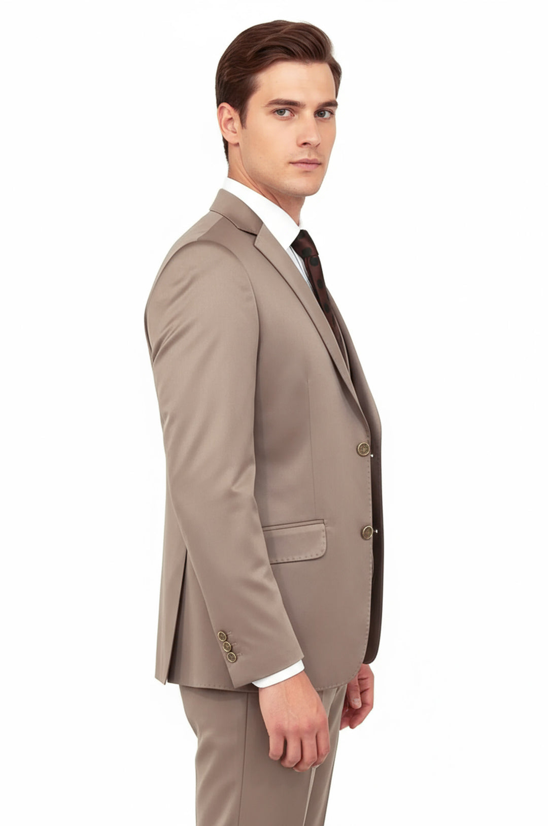 Plain Vested Light Brown Men Suit - Wessi
