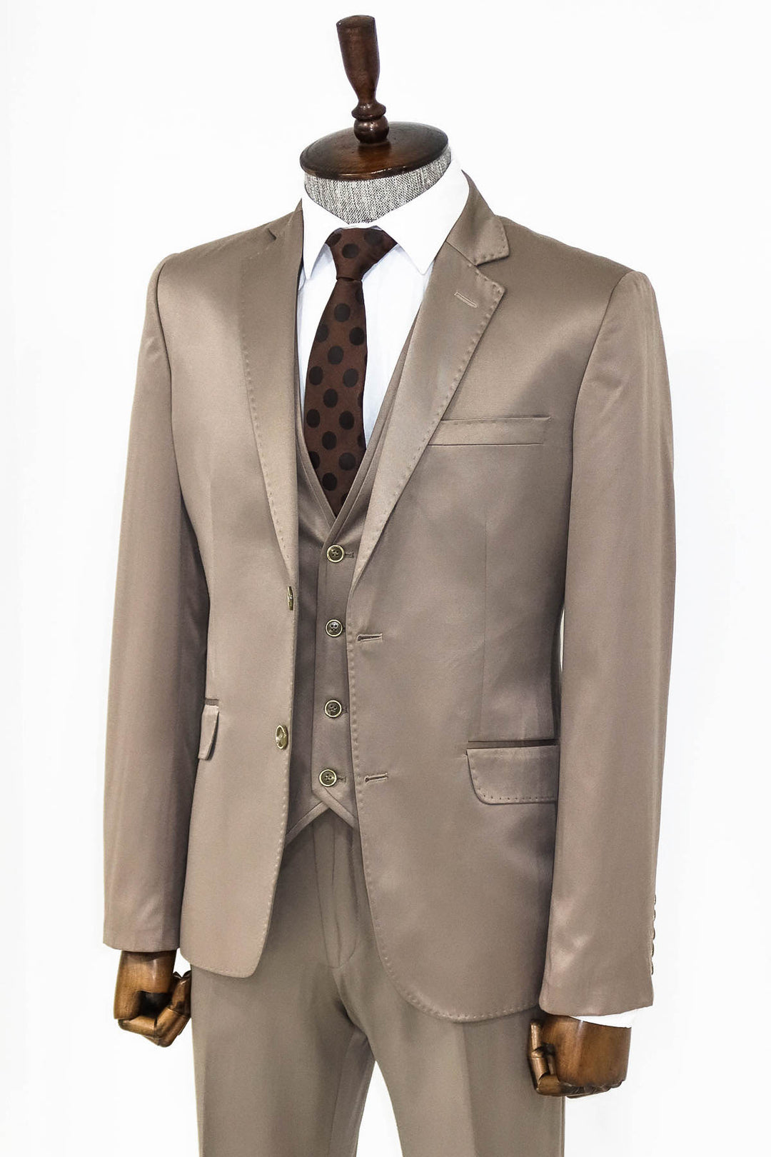 Plain Vested Light Brown Men Suit - Wessi
