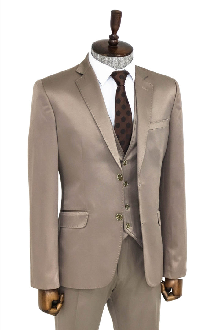 Traje de hombre liso color marrón claro - Wessi