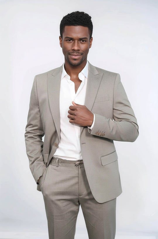 Costume Homme Beige 2 Pièces à Boutons Uniques - Wessi