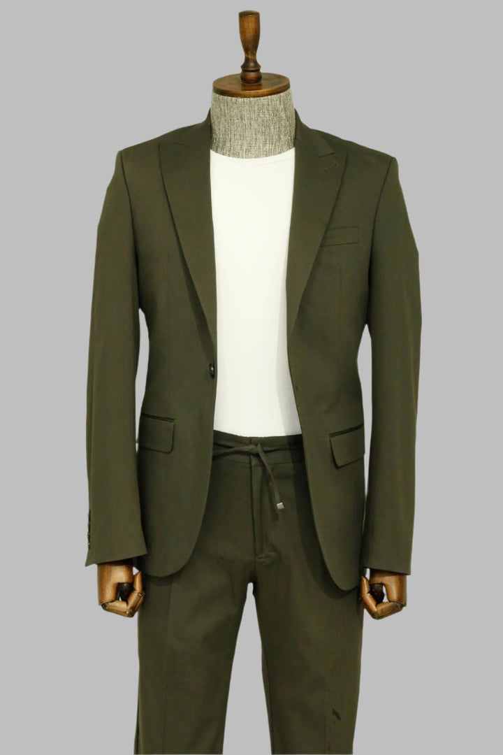 Single Buttons 2 Piece Green Men Suit - Wessi