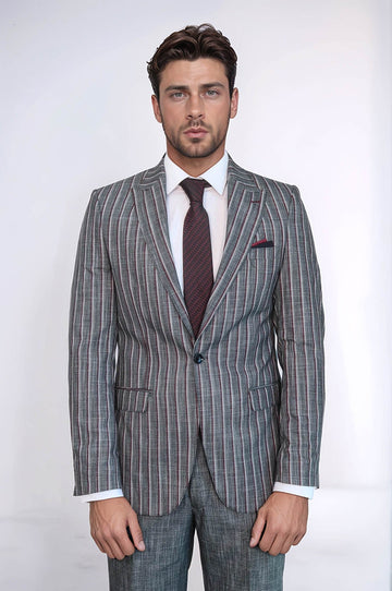 Полосатый серый мужской костюм-двойка - Wessi