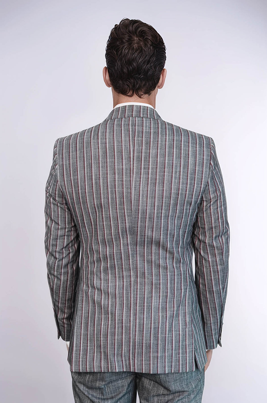 Striped Two Piece Grey Men Suit - Wessi