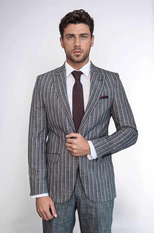 Полосатый серый мужской костюм-двойка - Wessi