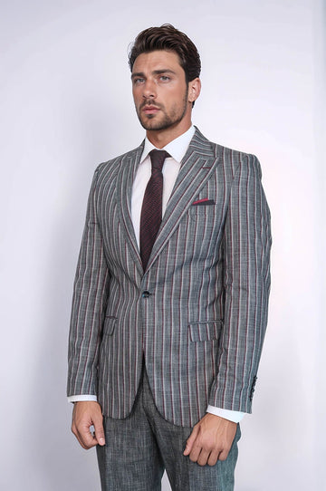 Полосатый серый мужской костюм-двойка - Wessi