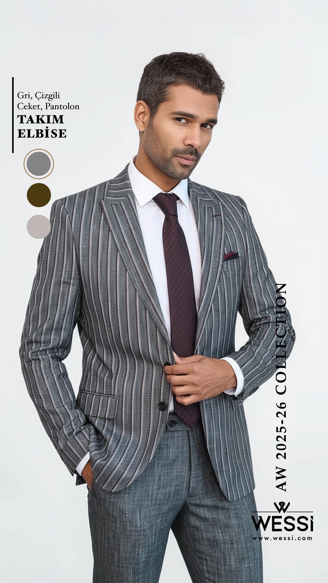 Costume rayé gris deux pièces pour homme - Wessi