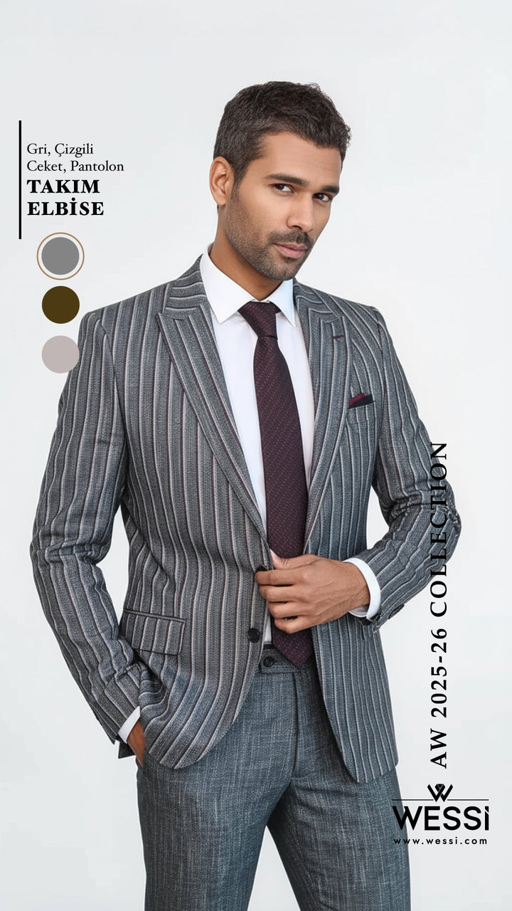 Costume rayé gris deux pièces pour homme - Wessi