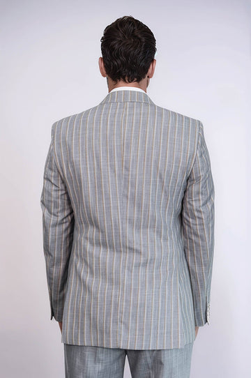Blazer Rayas Pantalón Liso Traje Gris Hombre - Wessi
