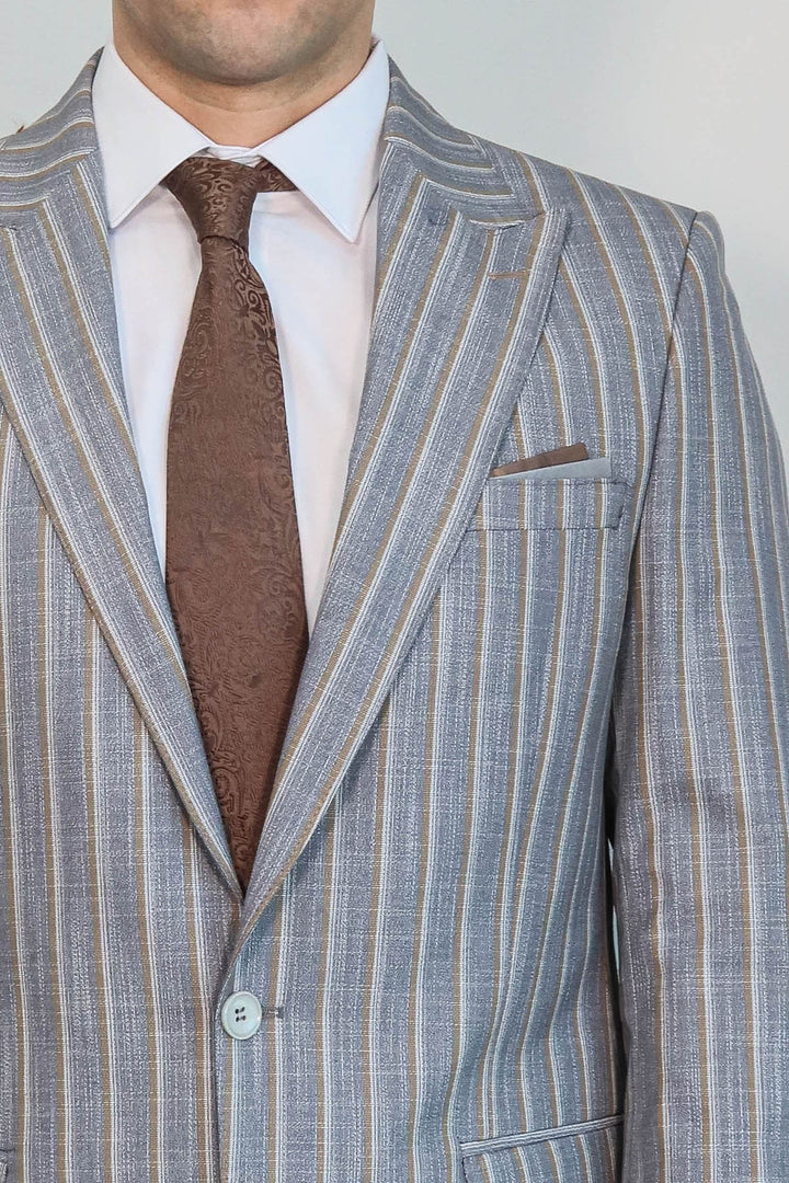 Blazer Rayas Pantalón Liso Traje Gris Hombre - Wessi