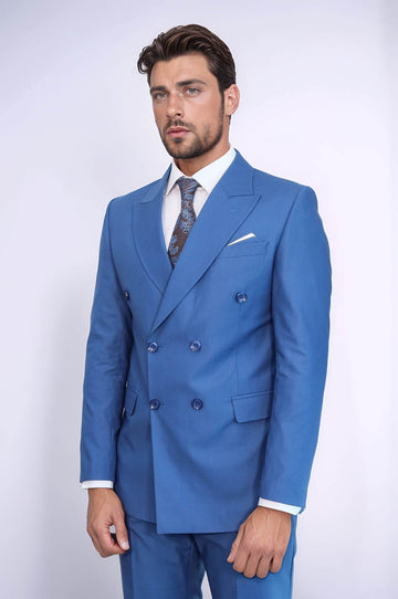 Costume Homme Bleu Coupe Slim Double Boutonnage - Wessi