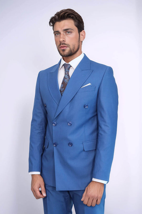 Costume Homme Bleu Coupe Slim Double Boutonnage - Wessi