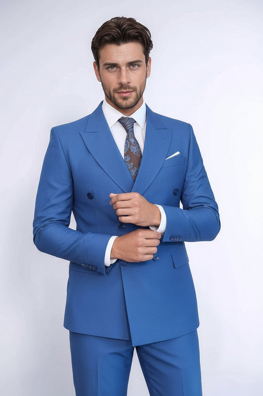 Blue Plain Double Breasted Suit | Wessi Men's Business Suit Wessi - Discover Diversity Blue Plain Double Breasted Suit | Wessi Men's Business Suit Wessi - Discover Diversity