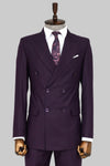 Double Breasted Plain Wide Lapel Purple Men Suit - Wessi