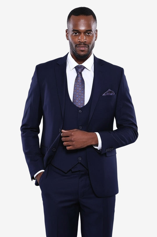Navy Blue Plain 3-Piece Vested Suit | Wessi Men's Business Suit Wessi - Discover Diversity Navy Blue Plain 3-Piece Vested Suit | Wessi Men's Business Suit Wessi - Discover Diversity