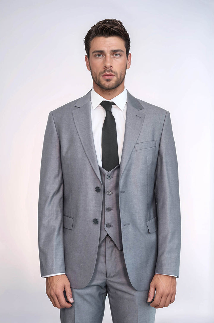 بدلة رجالية رمادية اللون بقصّة Slim Fit مع سترة | ويس
