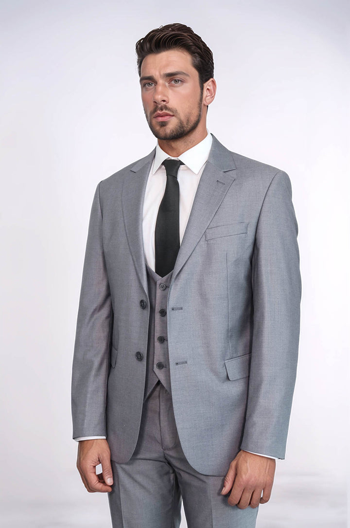 بدلة رجالية رمادية اللون بقصّة Slim Fit مع سترة | ويس