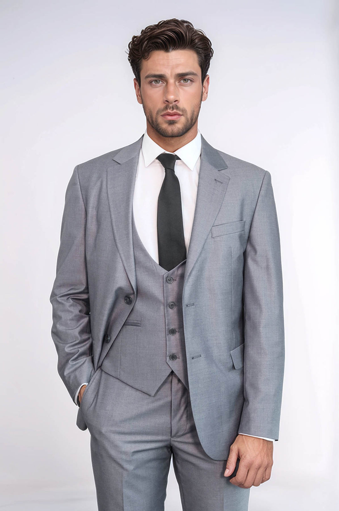 بدلة رجالية رمادية اللون بقصّة Slim Fit مع سترة | ويس