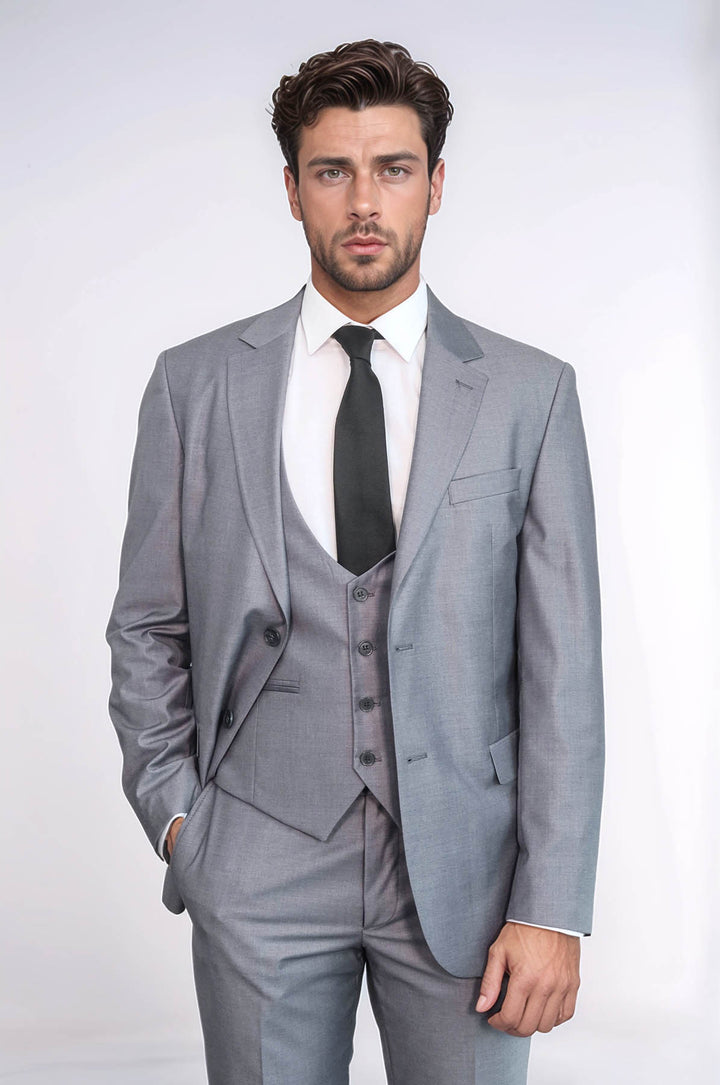بدلة رجالية رمادية اللون بقصّة Slim Fit مع سترة | ويس